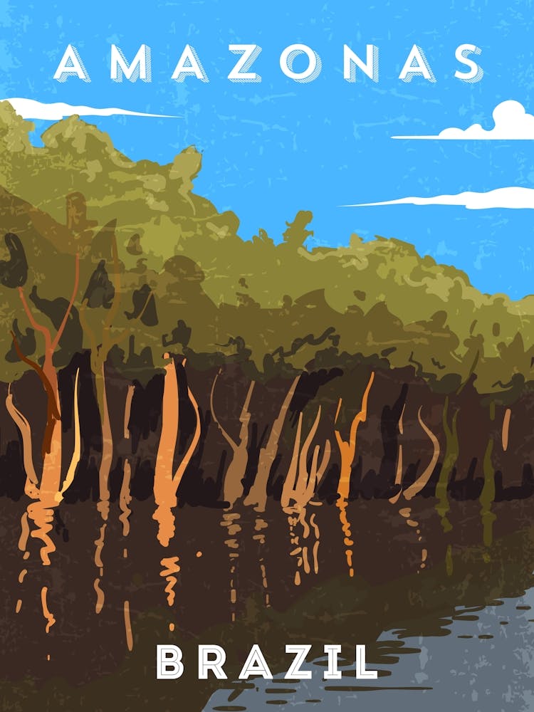 Amazonas, Brazil — Minimalistisches Retro-Reiseplakat