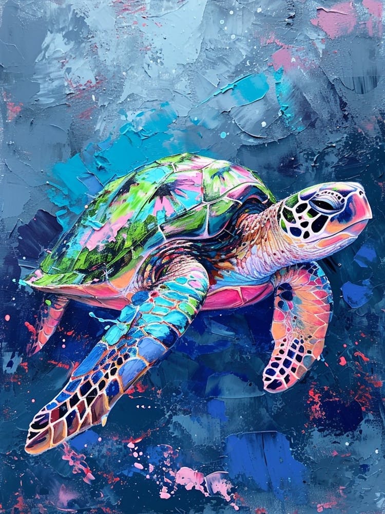 Pastel Aqua Sea Turtle Exploring The Ocean 2