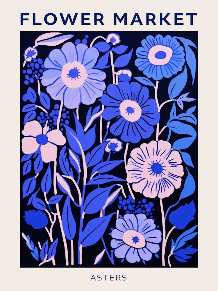 Blue Flower Market Poster Asters 5
