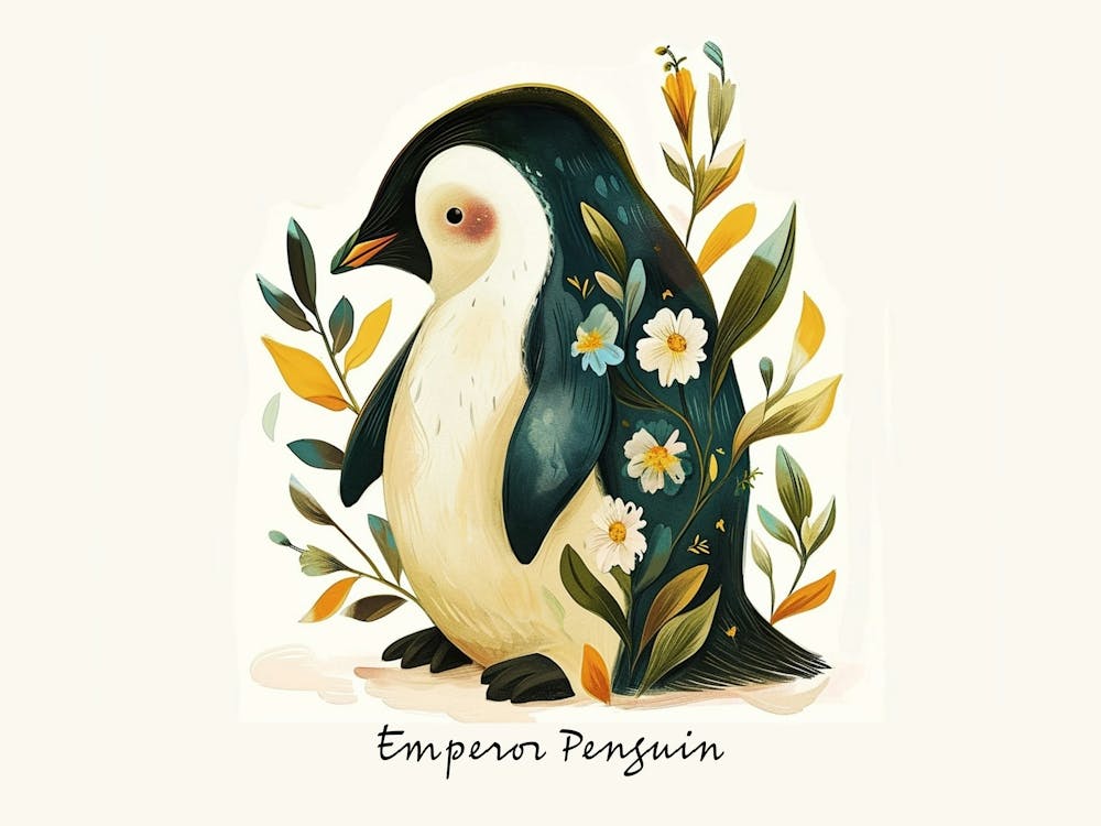 Little Floral Emperor Penguin 1 Poster
