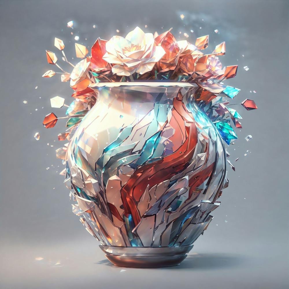 Abstract Vase in a form of crystals and crisp of glass