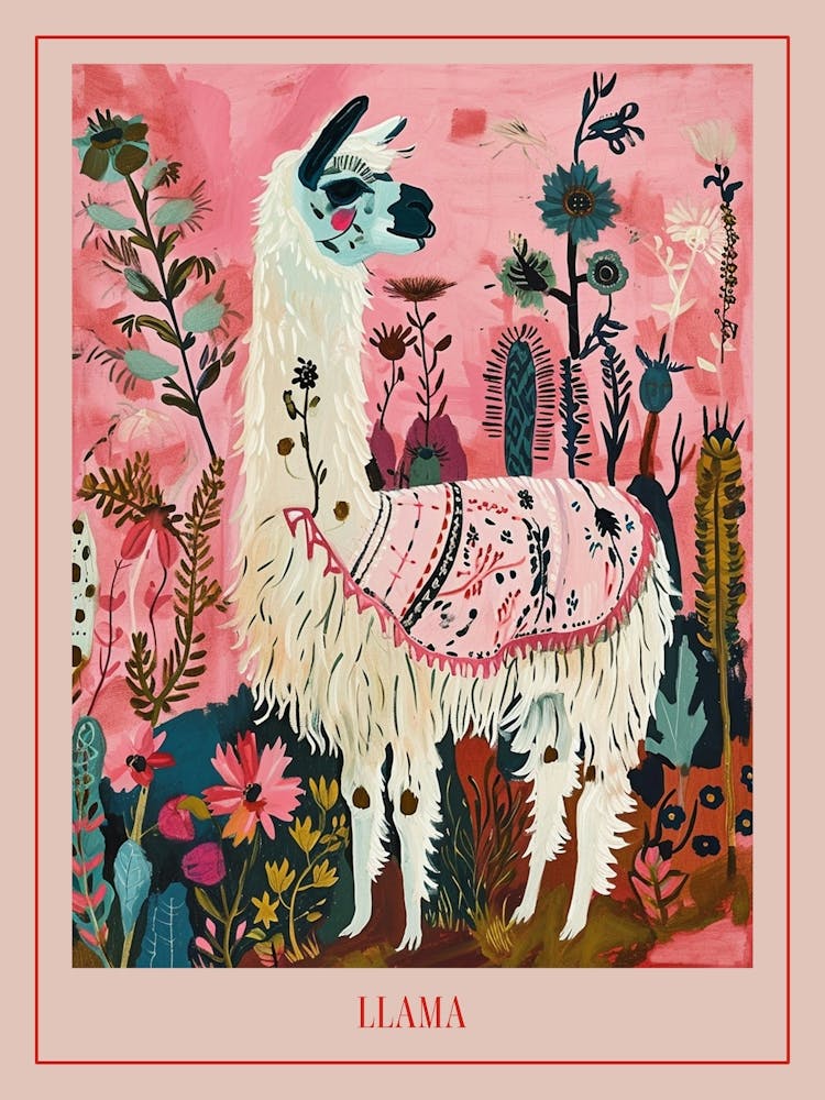 Floral Animal Painting Llama 4 Poster