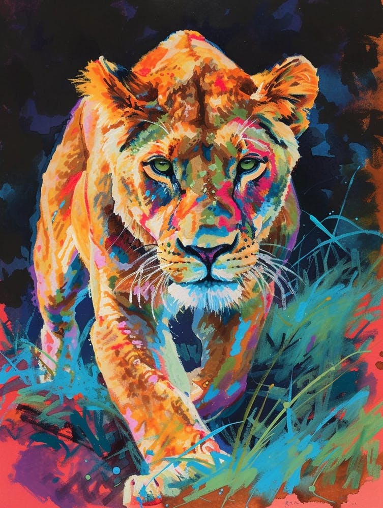 Southwest African Lioness On The Prowl Fauvist Painting 2