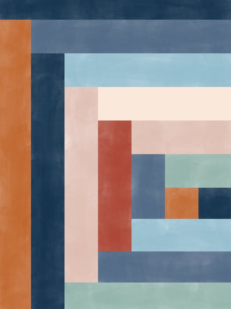 Geometric Painting in Terracotta and Blue No.2