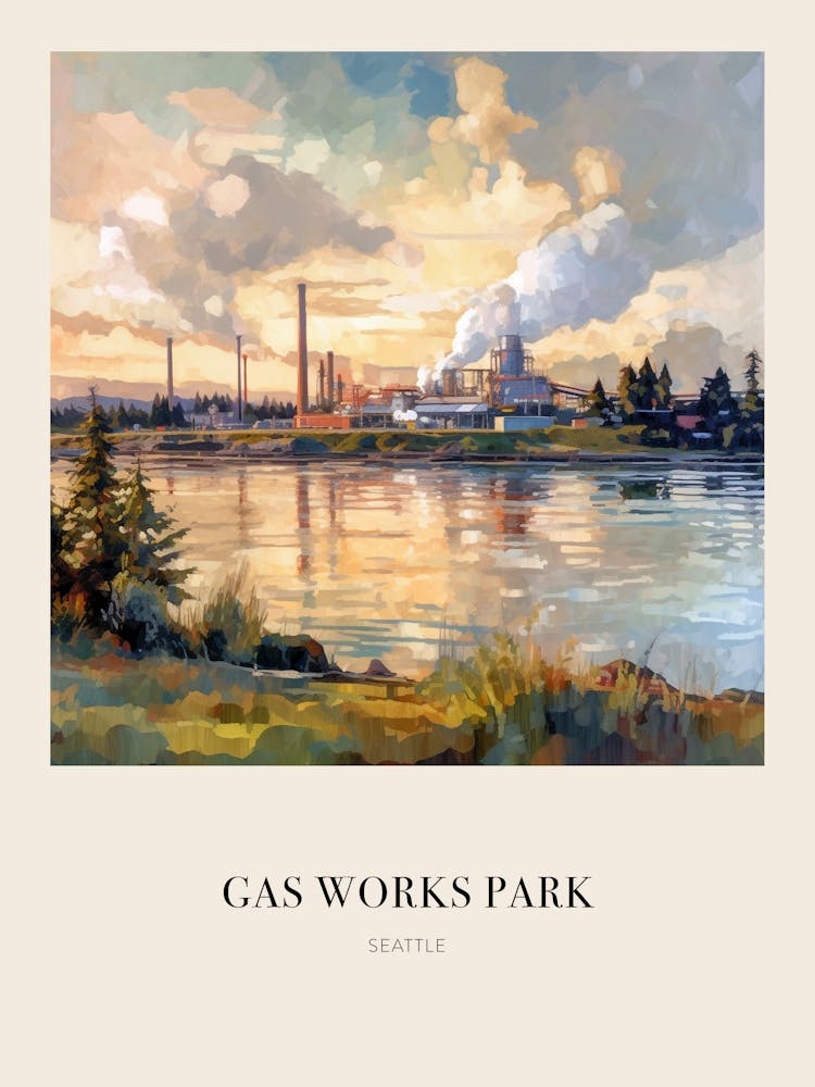 Gas Works Park Seattle 2 Vintage Cezanne Inspired Poster