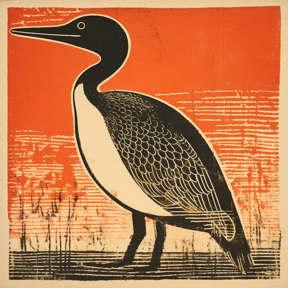 Retro Bird Lithograph Loon 2