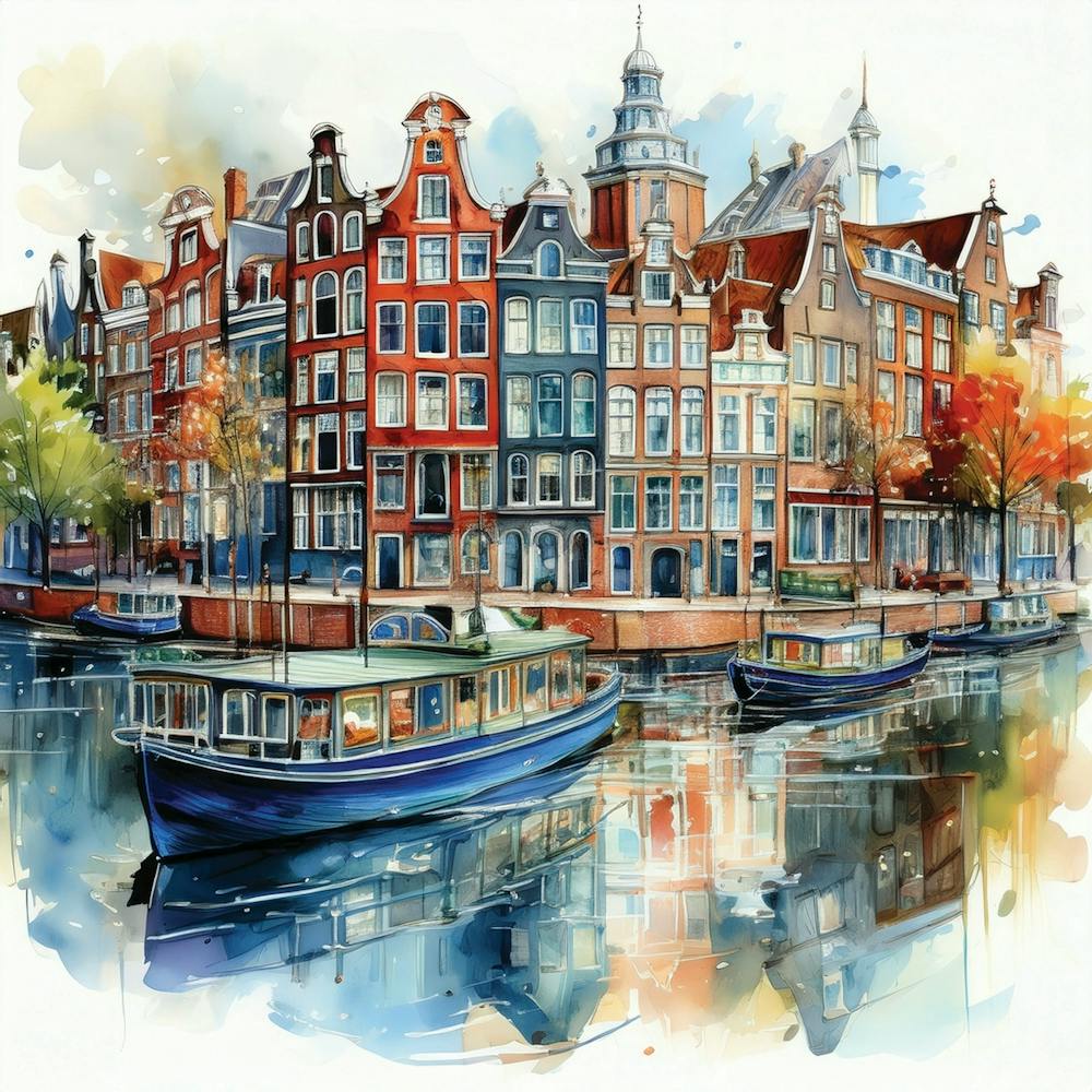 Amsterdam, Netherlands, Amsterdam Bridge, City River, River Boats, Dutch Spring, Spring Watercolors, Amsterdam Prints, Travel Souvenirs, Amsterdam Posters.31 (1)