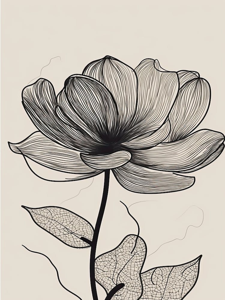 Line Art Lotus Flowers Illustration Neutral 13