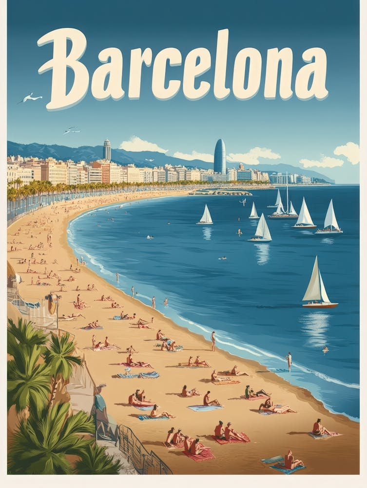 Aihrgdesign A Mid Century Modern Travel Poster For Barcelona 1