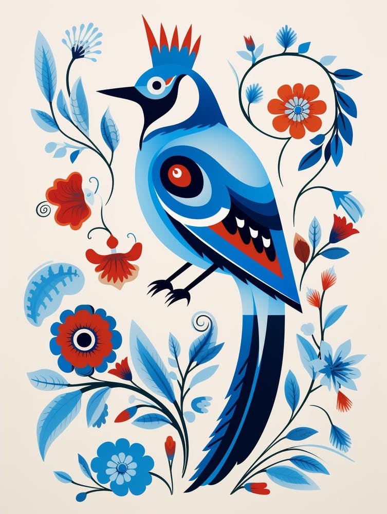 Scandinavian Bird Illustration Blue Jay 1