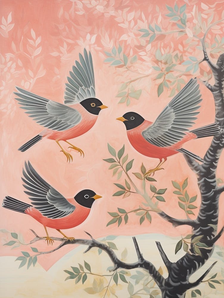 Vintage Japanese Inspired Bird Print Robin 4