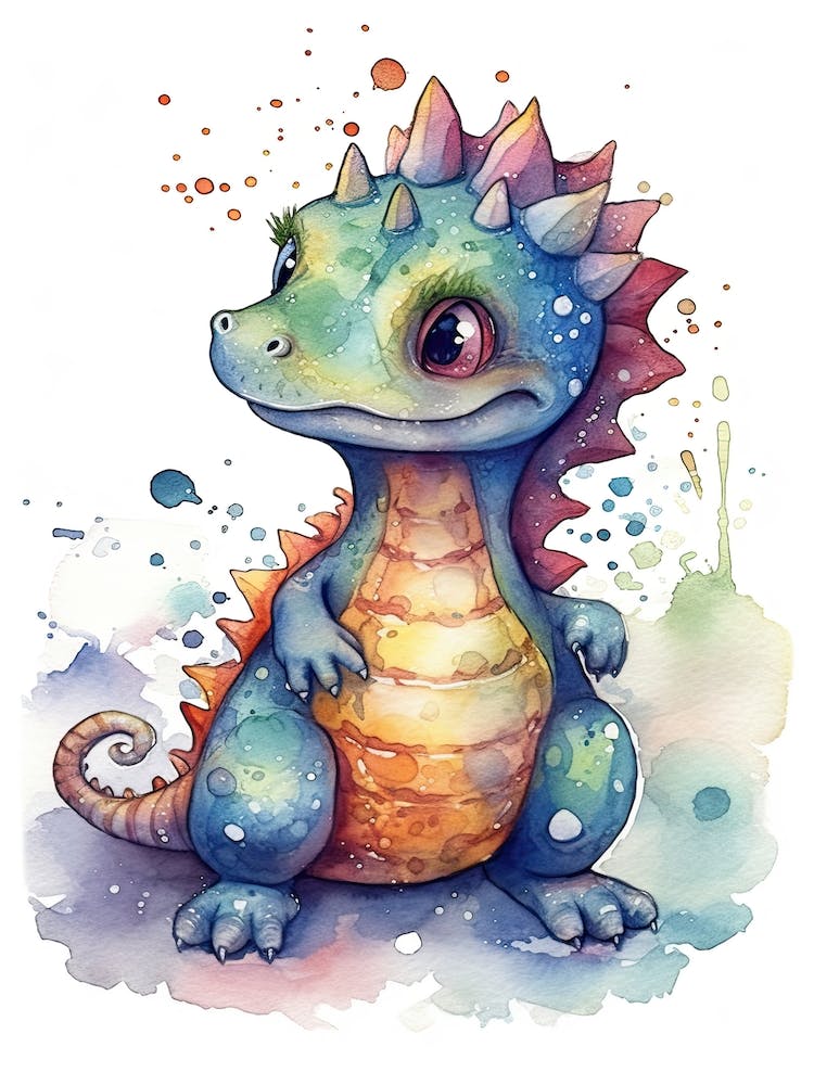 Scelidosaurus Cute Dinosaur Watercolour 2