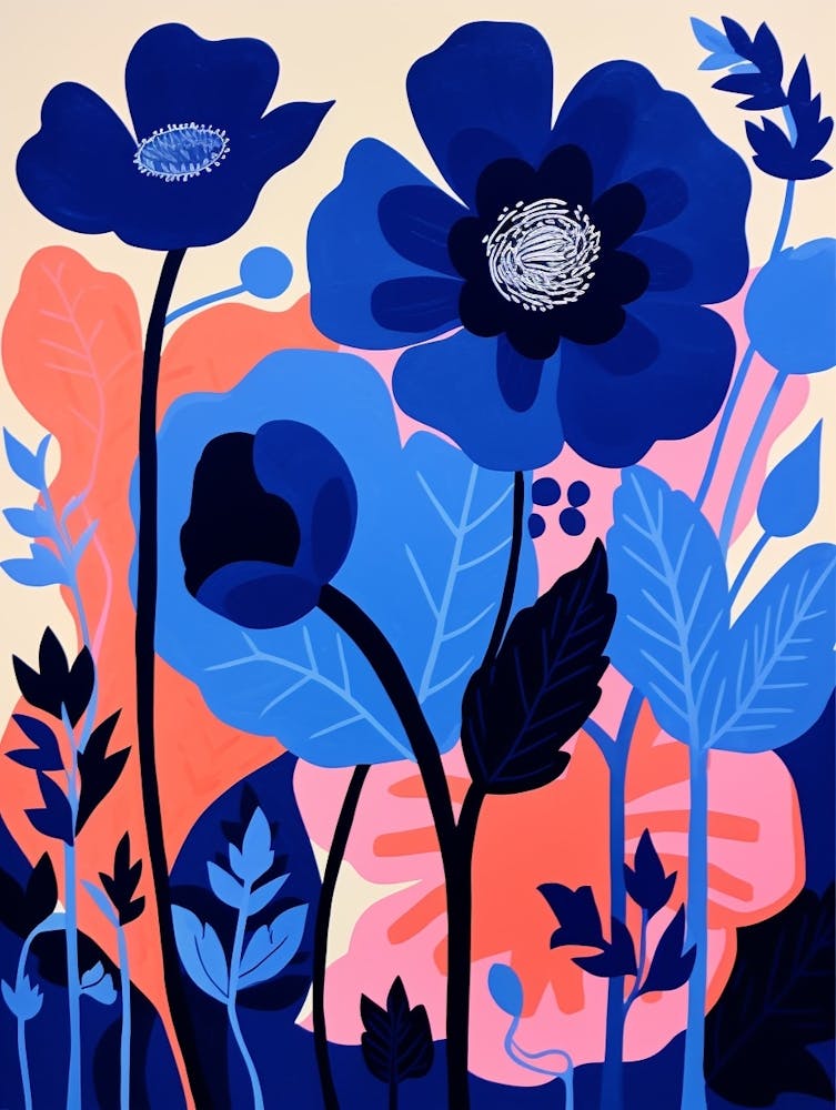 Blaue Blumenillustration Mohn 1
