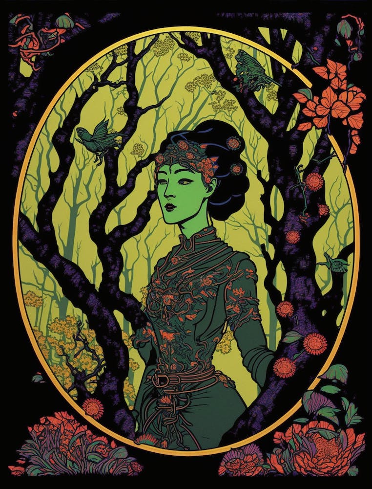 Asian Woman In The Forest