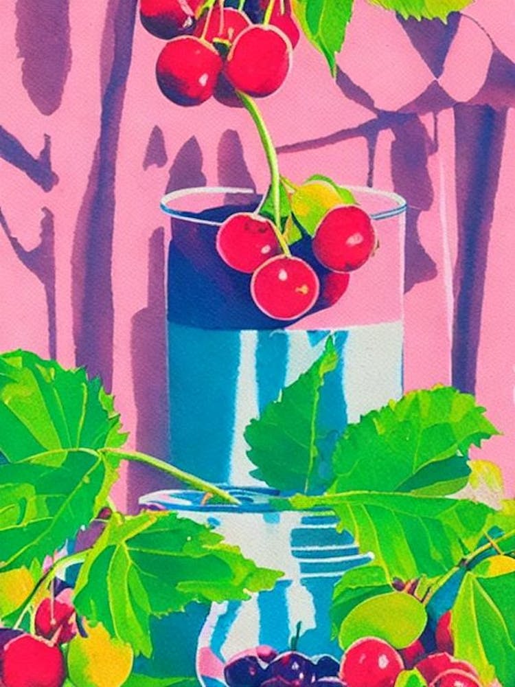 Barbados Cherry Risograph Retro Poster Fruit
