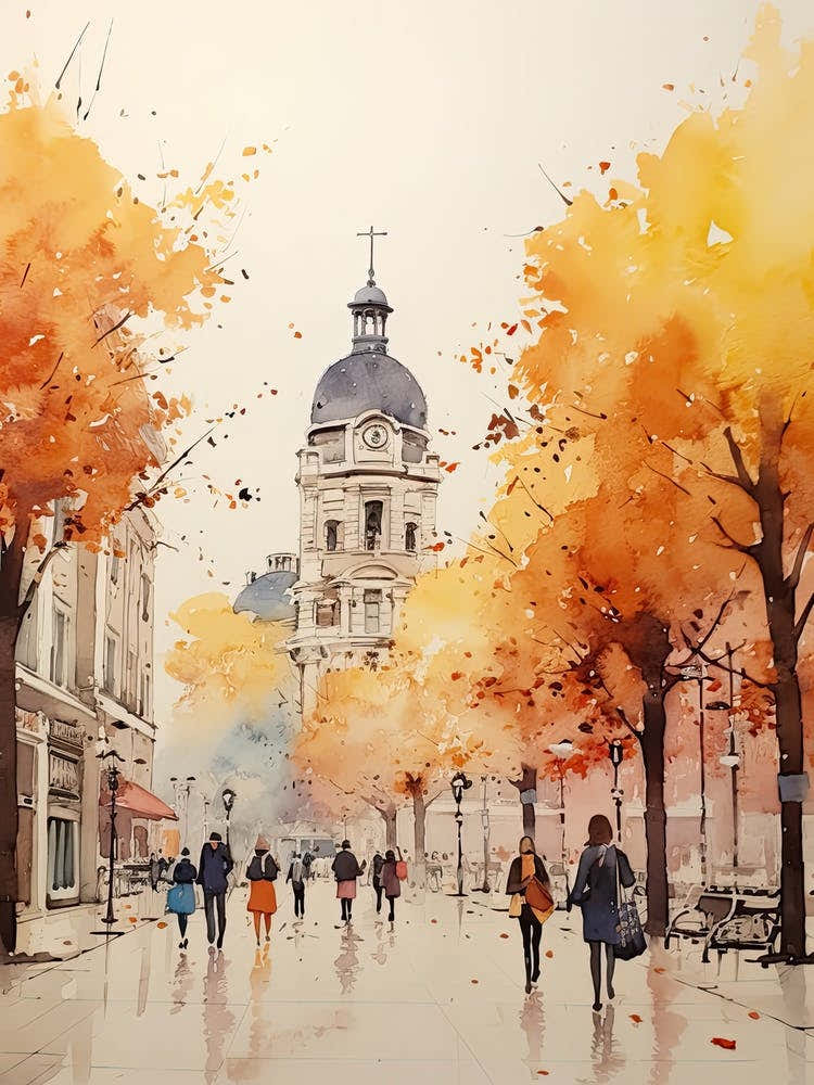 Belgrade Serbia In Autumn Fall, Watercolour 1