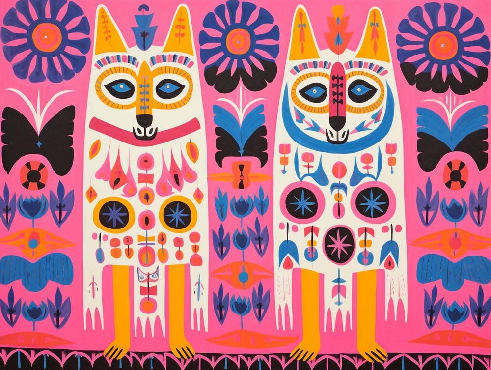 Wolf 5 Illustration im Folk-Stil