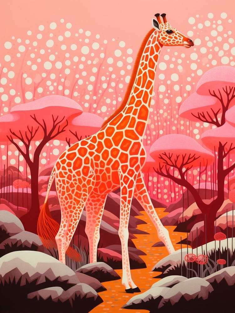 Giraffe Exploring The Nature Orange & Pink 3