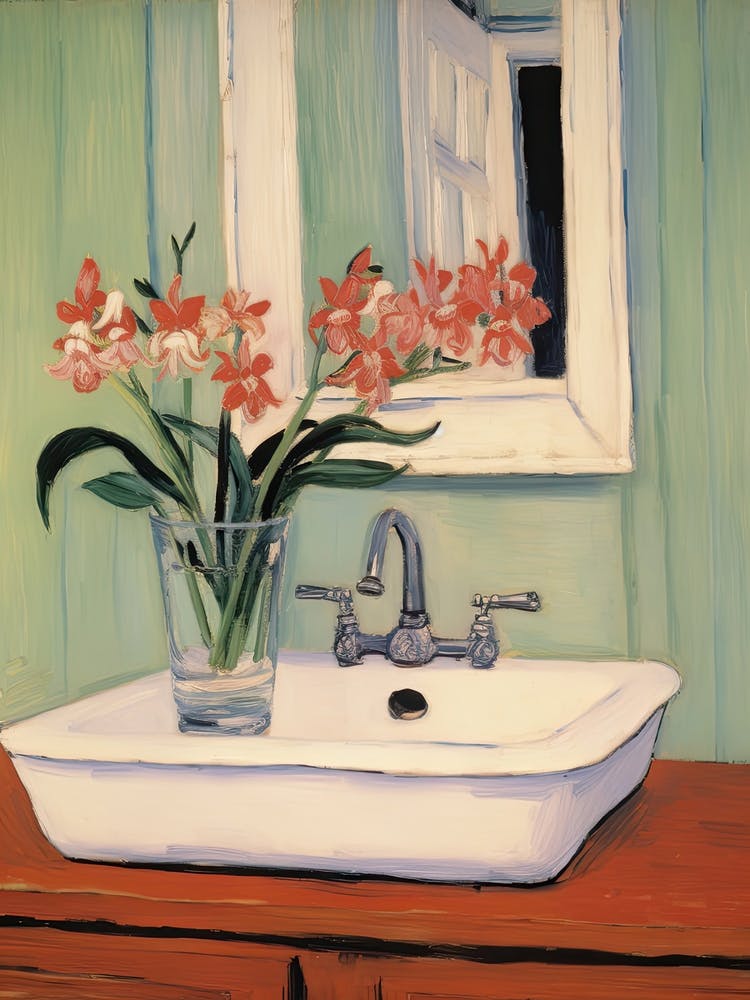 Bathroom Vanity Painting With A Iris Bouquet 3
