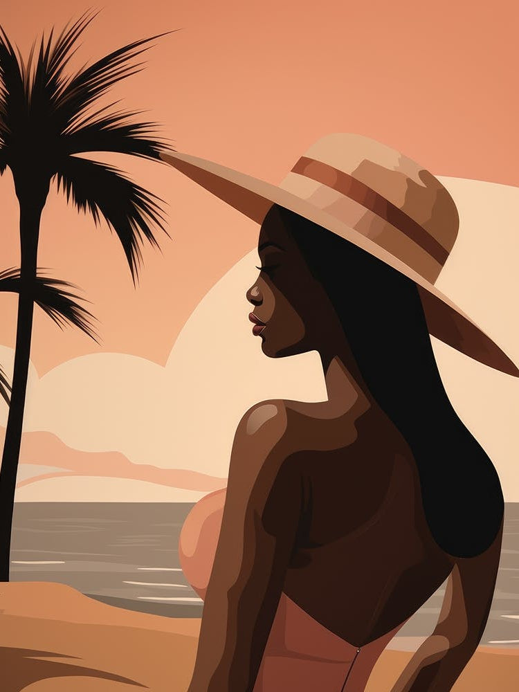 Afro-American Woman On The Beach