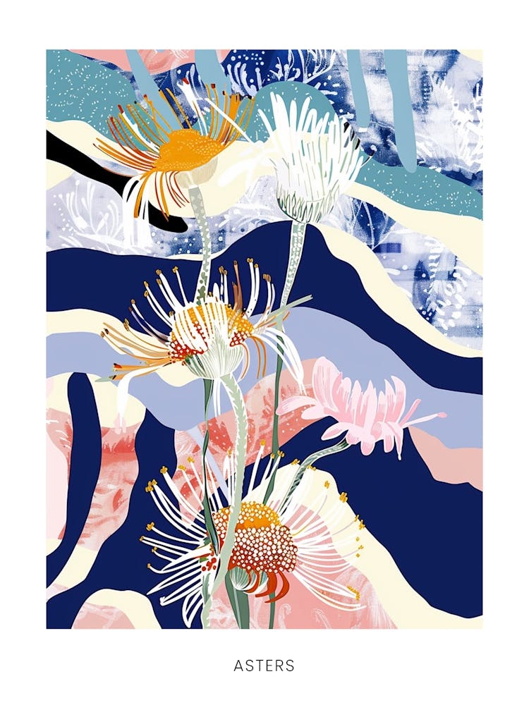 Colourful Flower Illustration Poster Asters 1