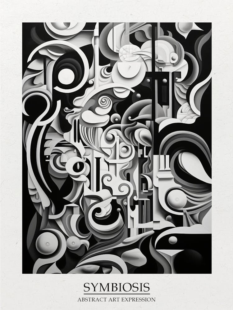 Symbiosis Abstract Black And White 8 Poster