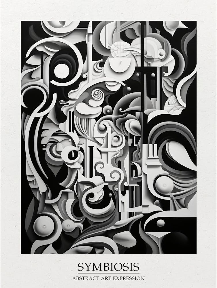 Symbiosis Abstract Black And White 8 Poster