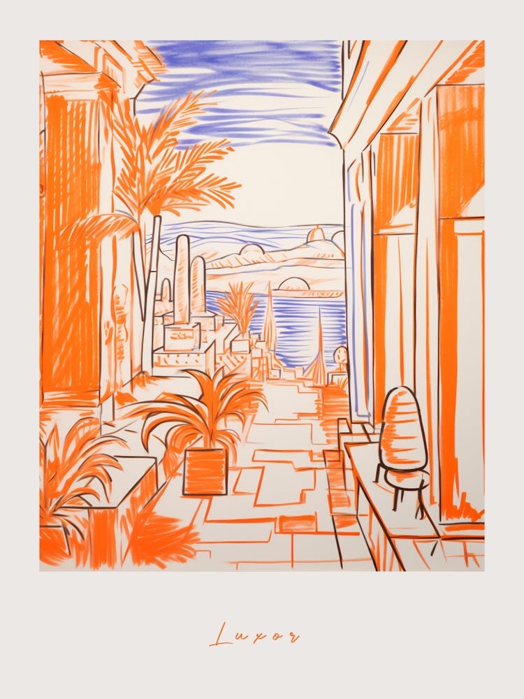 Luxor Egypt Orange Drawing Poster