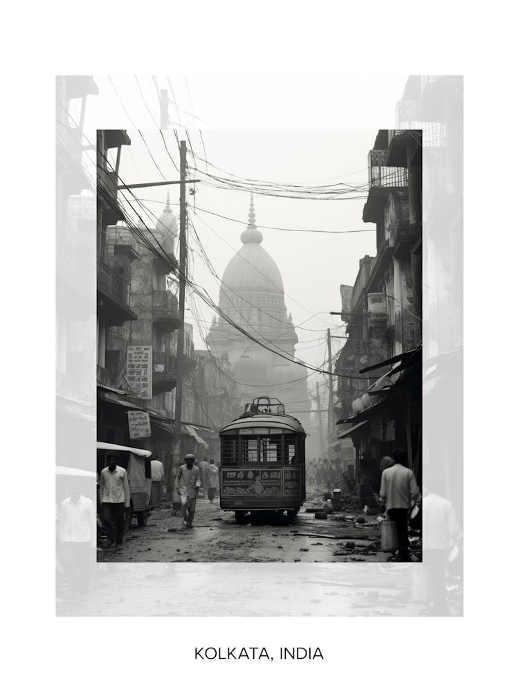 Poster von Kolkata, Indien, Schwarz-Weiß-Altes Foto 1