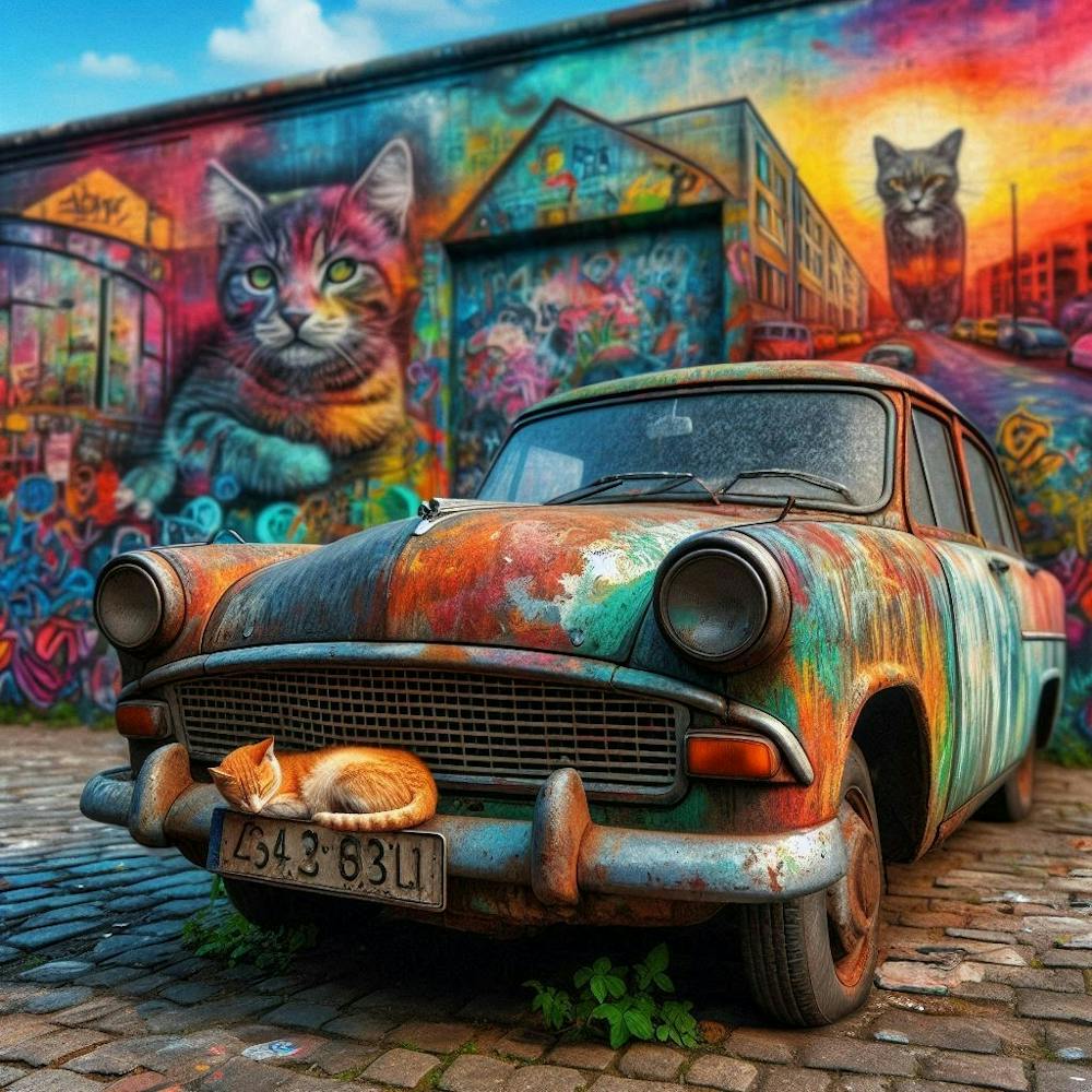 Old Car With Cats