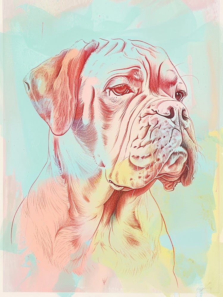 Pastel Neapolitan Mastiff Dog Pastel Line Illustration 1