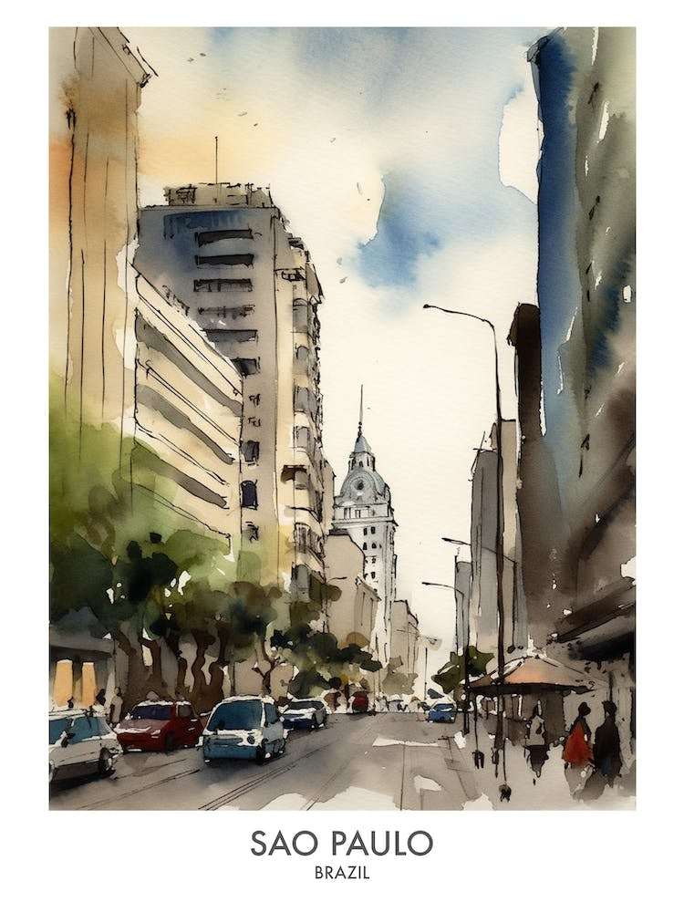 Sao Paulo Brazil Watercolour Travel Poster 2
