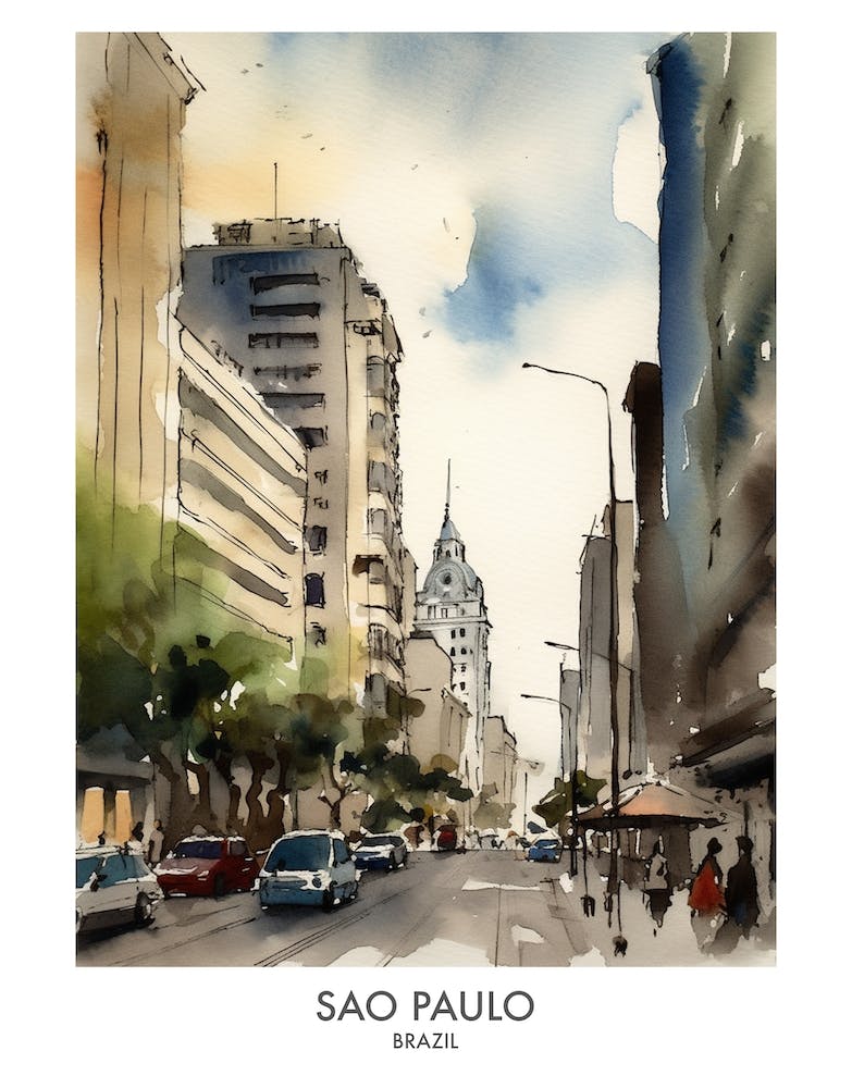 Sao Paulo Brazil Watercolour Travel Poster 2
