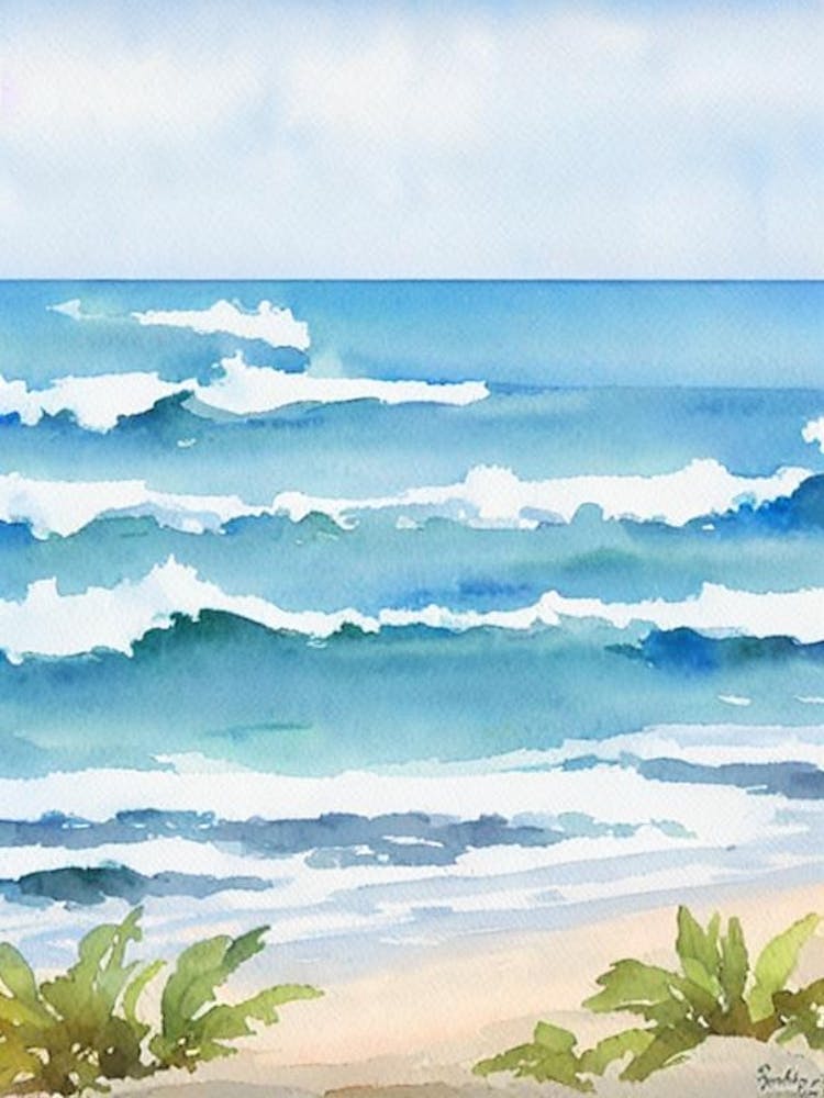 Crane Beach 6, Barbados Watercolour