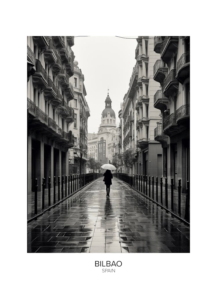 Poster Of Bilbao, Spain, Black And White Analogue Photography 3