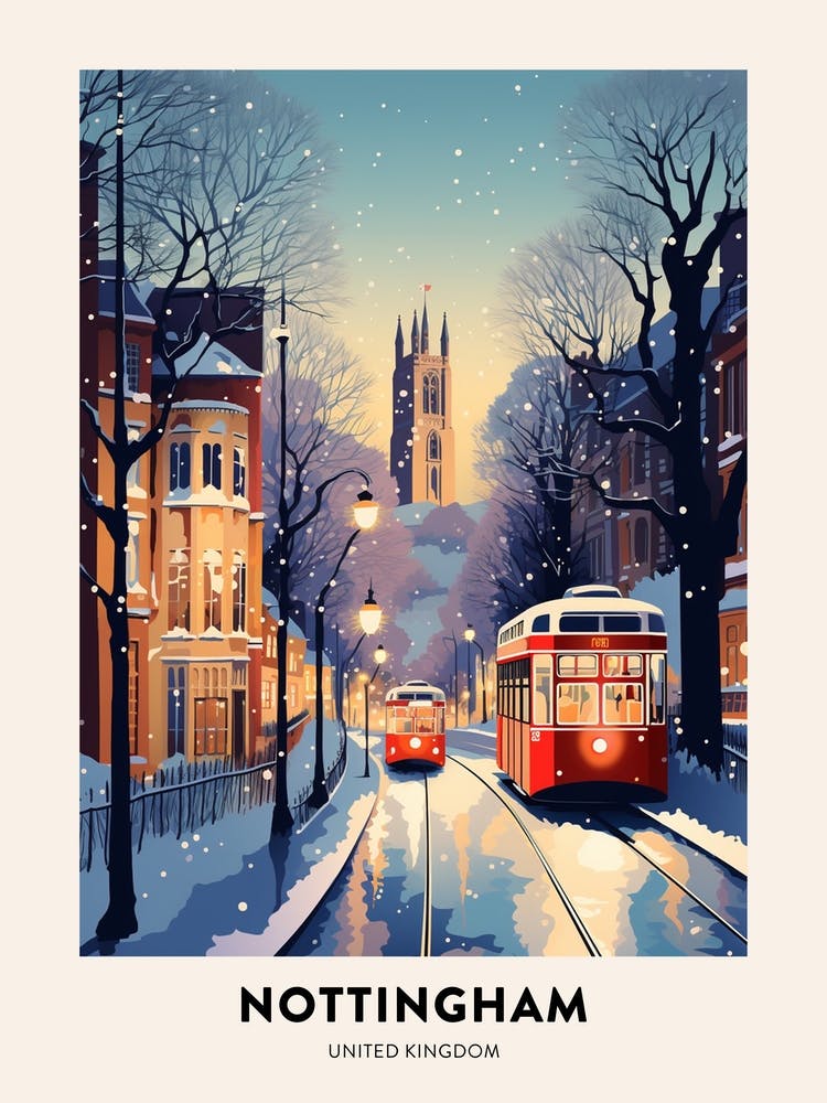 Winter Night  Travel Poster Nottingham United Kingdom 2