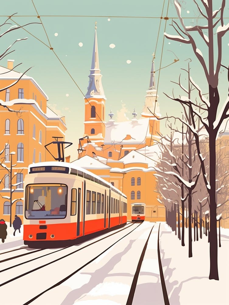 Retro Winter Illustration Vienna Austria 2