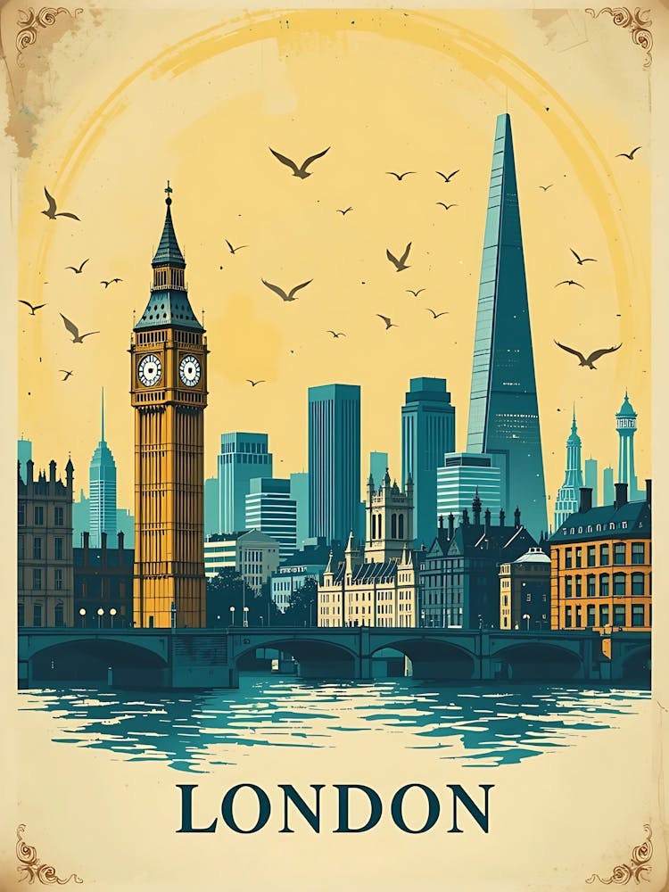 London Digital Art Vintage Travel Poster 11