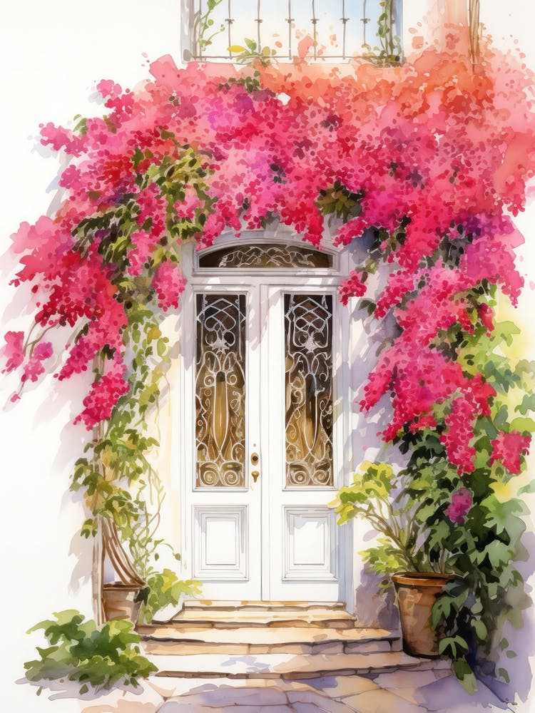 Cannes, France   Mediterranean Doors Watercolour Painting 1