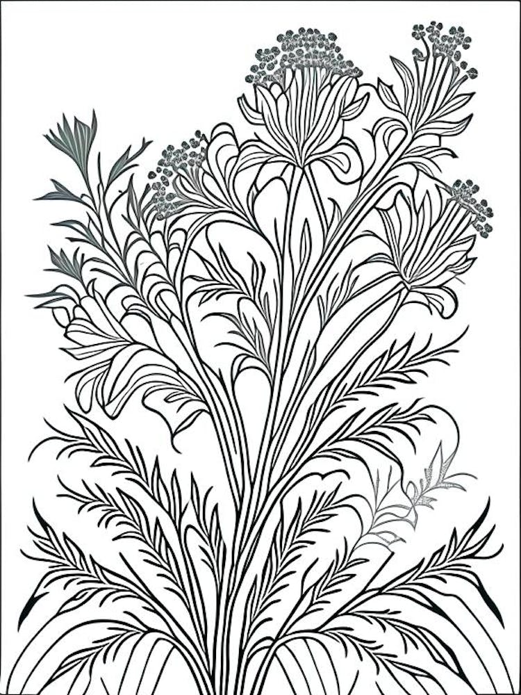 Valerian Herb William Morris Inspired Line Drawing 2