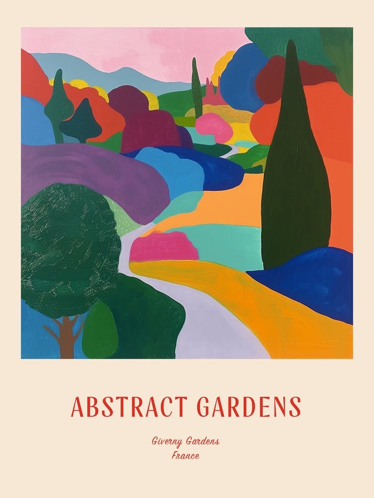 Colourful Gardens Giverny Gardens France 4 Red Poster