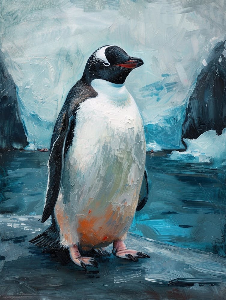 Adlie Penguin Paradise Harbor Oil Painting 3