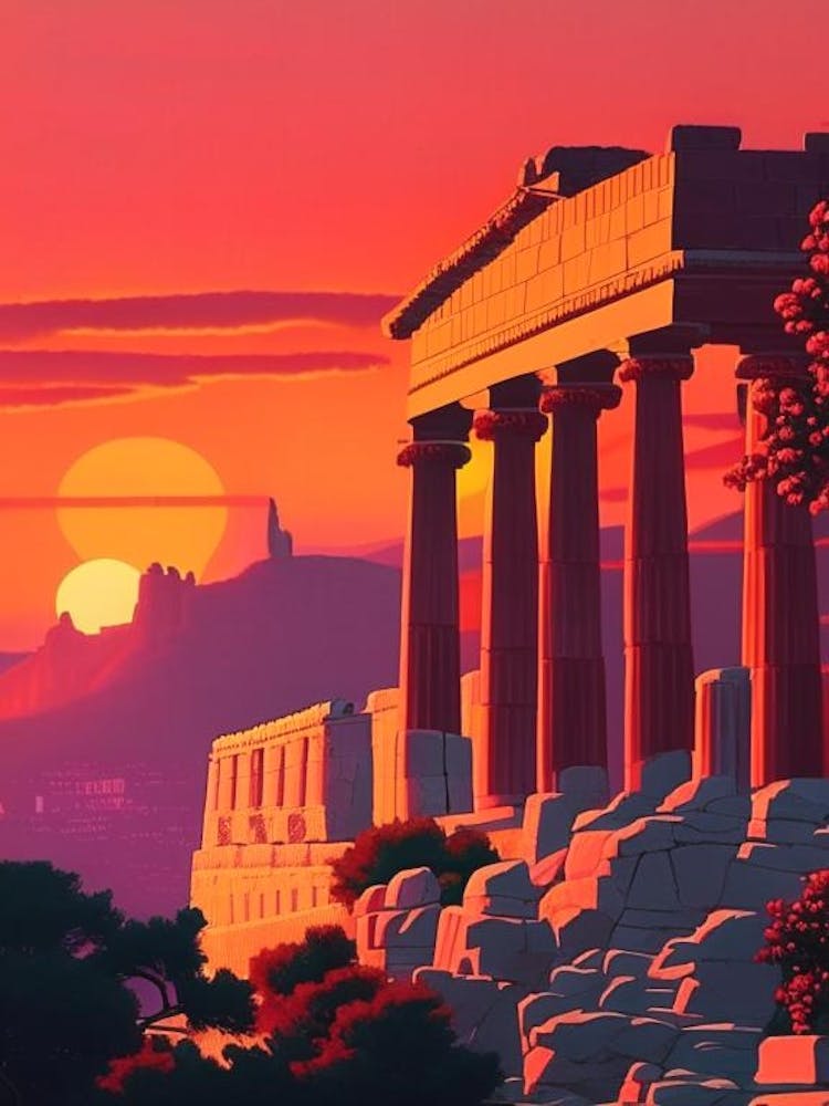 The Acropolis, Greece Retro Sunset