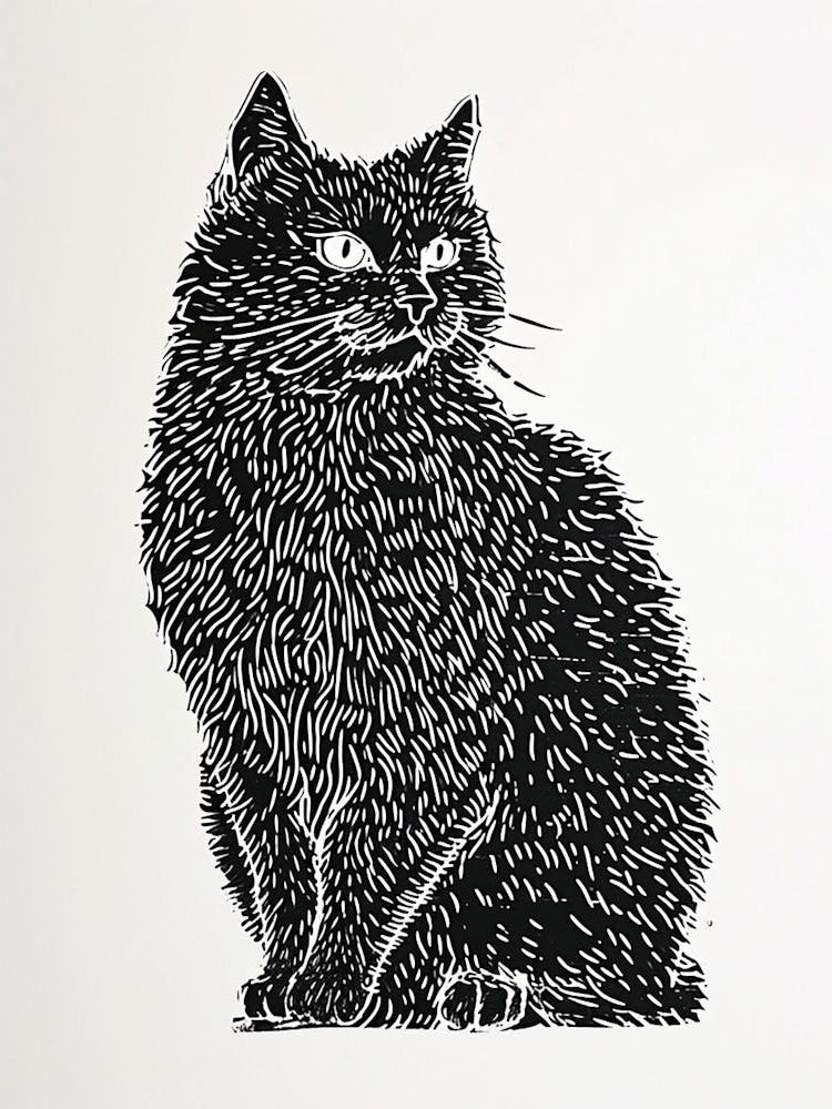 Selkirk Rex Cat Linocut Blockprint 7