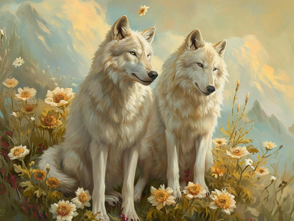 Florale Tierillustration Arktischer Wolf 4