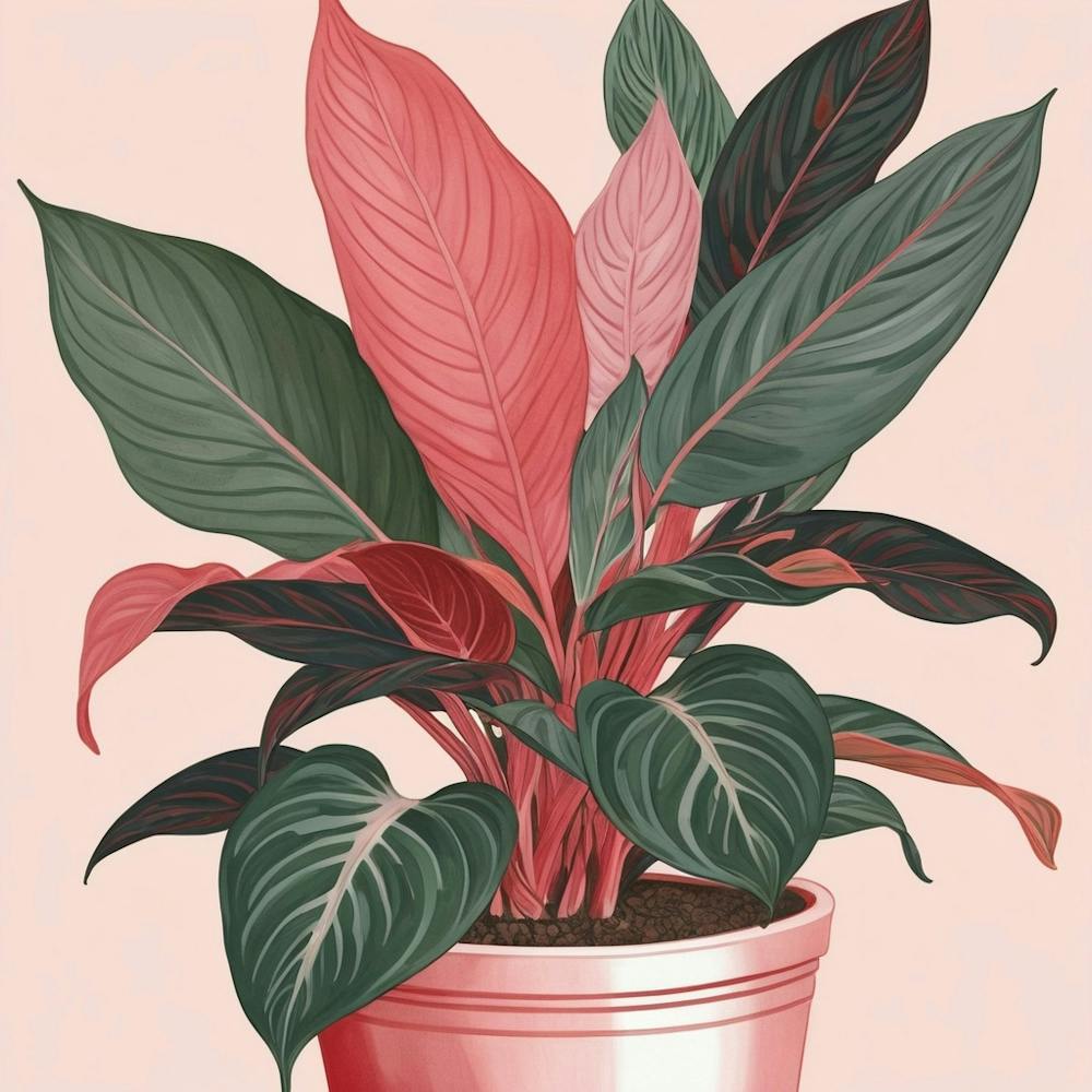 Pink And Red Plant Illustration Chinese Evergreen Art print