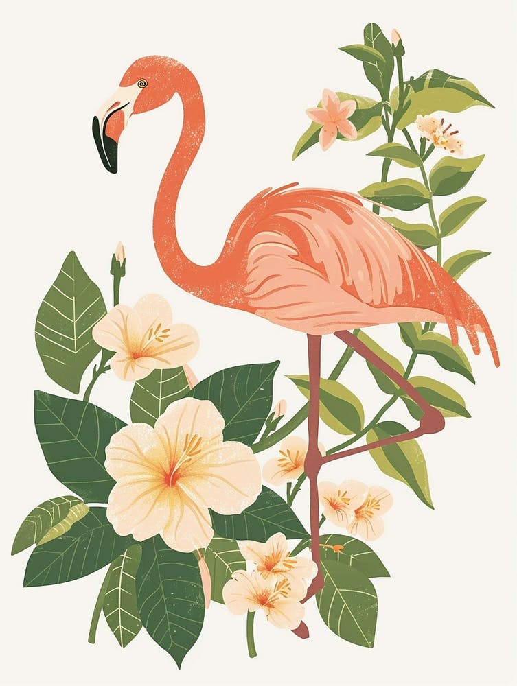 Jamess Flamingo And Plumeria Minimalist Illustration 4