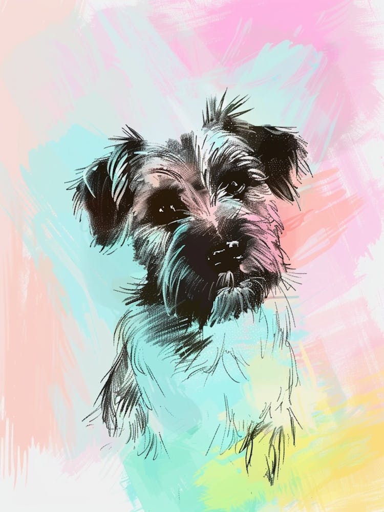 Border Terrier Dog Pastel Line Watercolour Illustration  3