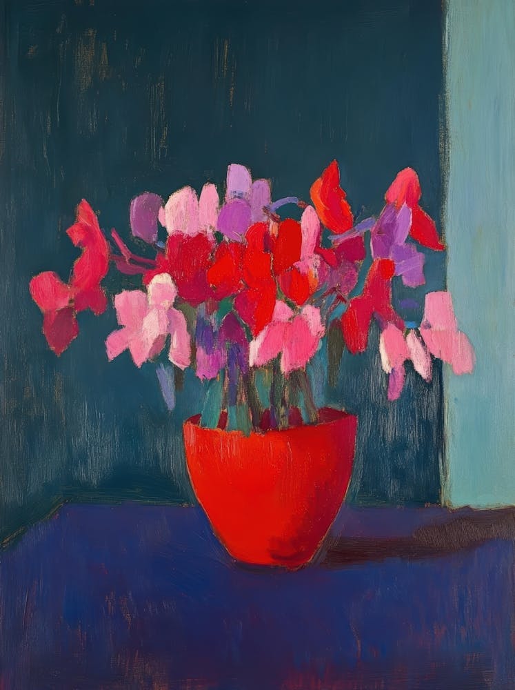 Pink Flowers In A Red Vase