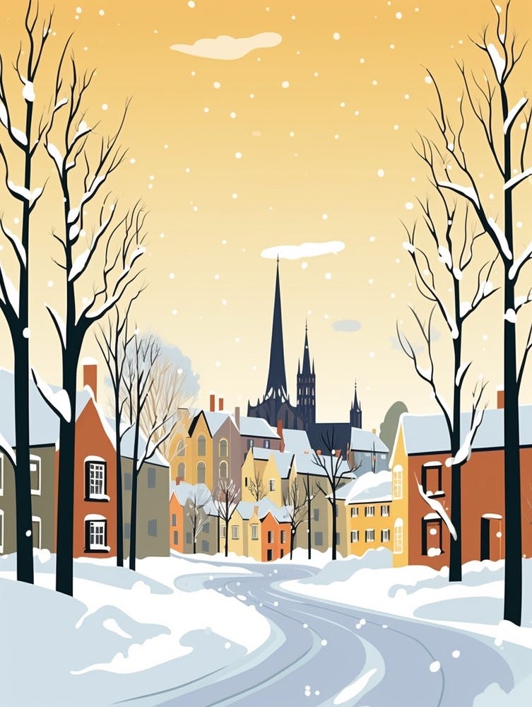 Retro Winter Illustration Oxford United Kingdom 3